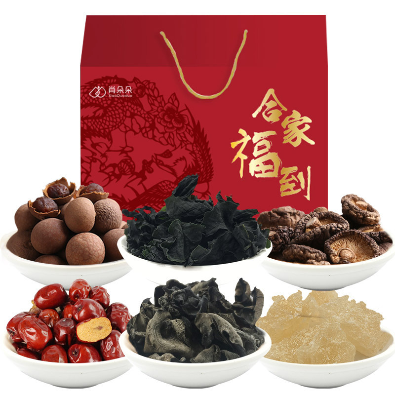 肖朵朵 合家福到C款 853g 桂圆干 裙带菜 红枣 黑木耳 香菇 黄冰糖 干货礼盒 山珍礼盒