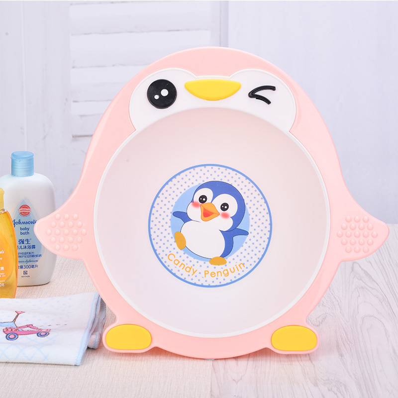 小脸盆加厚儿童洗脸盆洗pp盆加厚加大卡通企鹅脸盆套装粉色紫色绿色