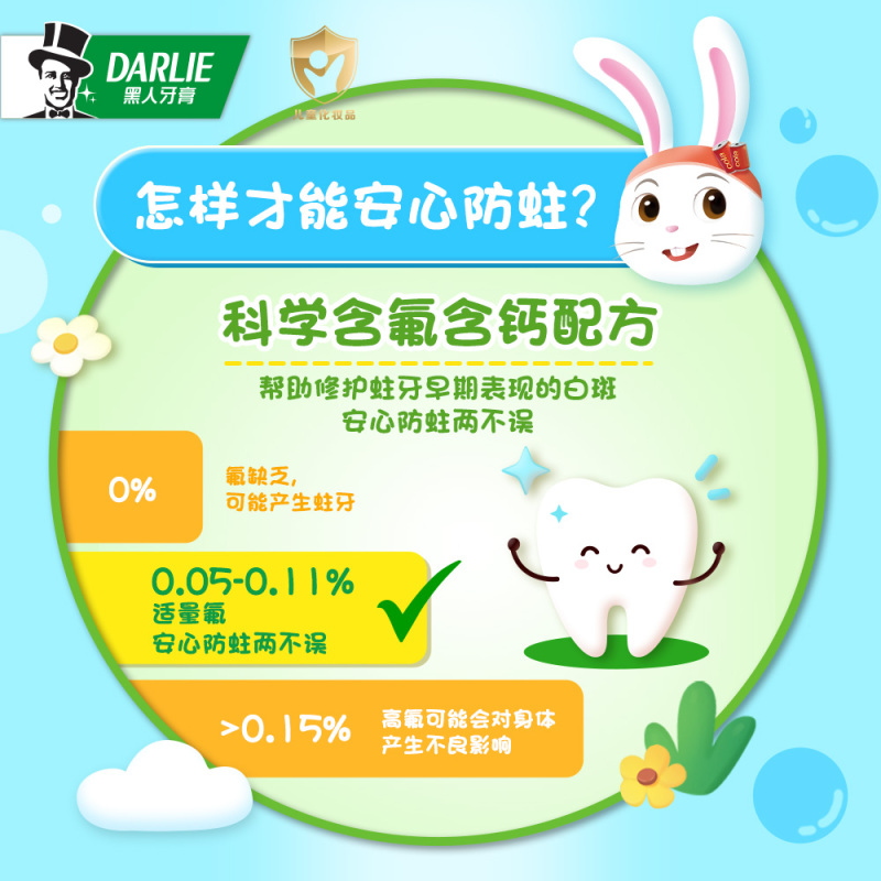 黑人(DARLIE)宝贝兔儿童牙膏2-12岁(可乐味40g) 温和洁净 含钙配方 科学含氟防蛀防龋