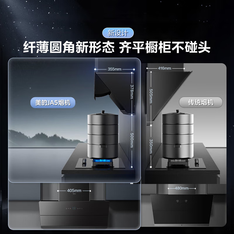 美的(Midea)抽油烟机灶具套装 侧吸式24吸力挥手自清洁超薄烟机 5kW燃气灶烟灶联动JA5+Q523L天然气套装高清大图