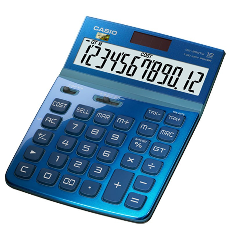 卡西欧(CASIO)钢琴烤漆计算器DW-200TW-BU屏幕角度可调蓝色