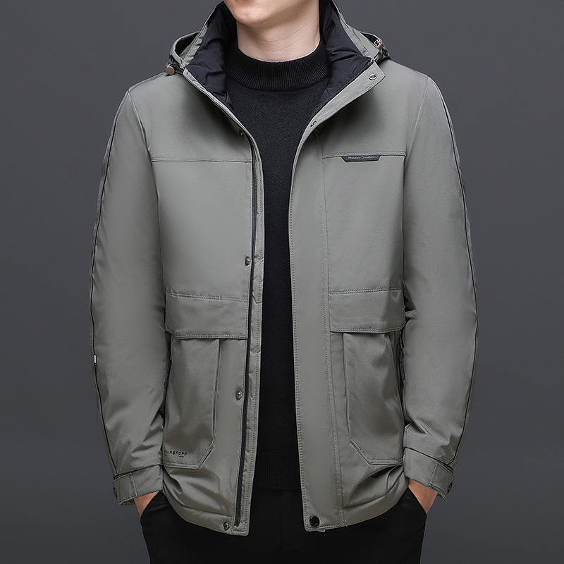 啄木鸟2025冬季新款纯色棉服男帅气中年加厚防风男款连帽保暖外套高清大图