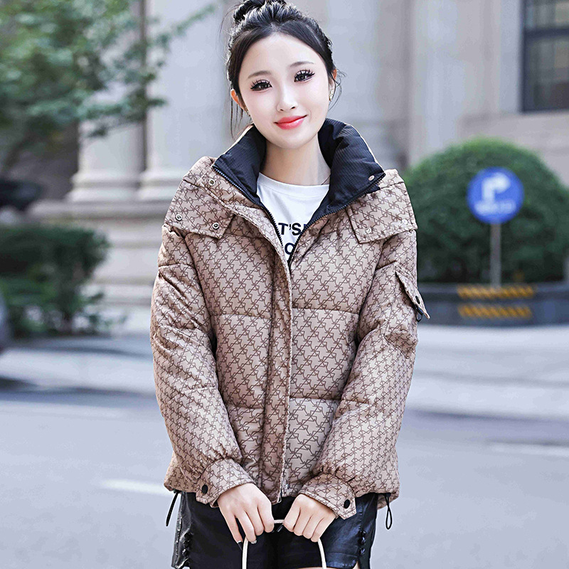 羽绒棉棉衣棉服女2024新款冬季加厚连帽时尚百搭保暖洋气显瘦短款 卡其不带包包 XL