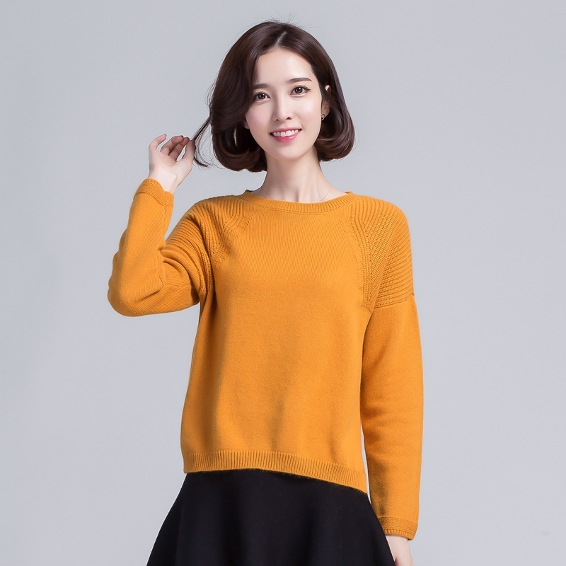 秋冬女式山羊绒衫纯色套头圆领前短后长羊绒衫加厚针织毛衣百