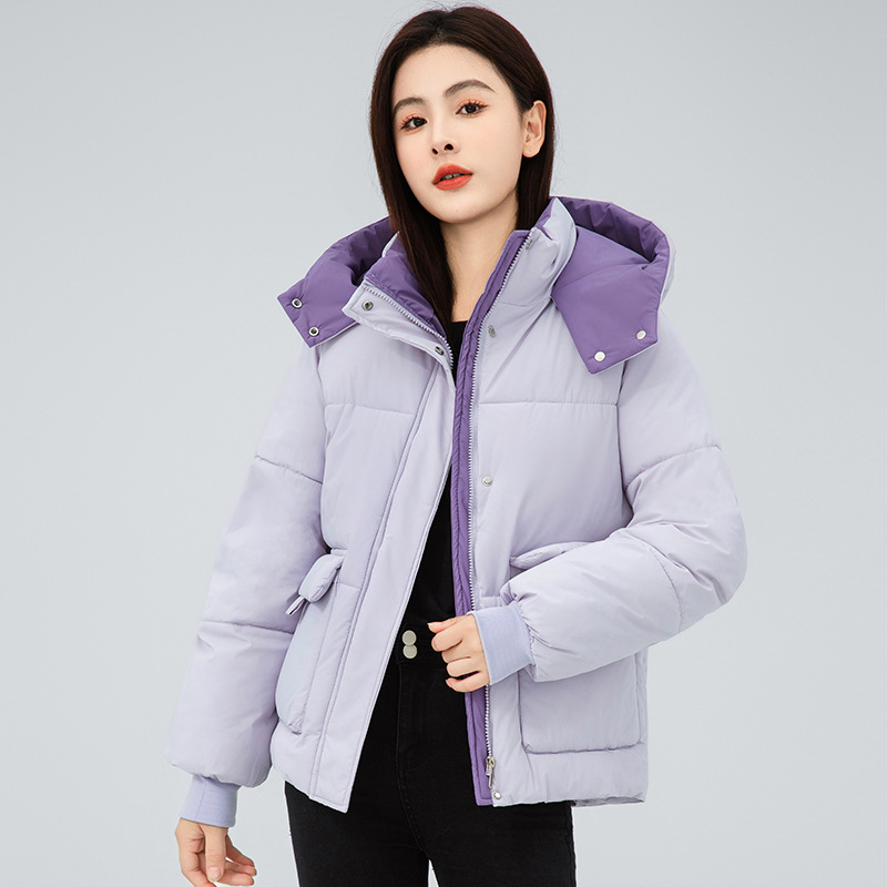 羽绒棉衣女外套2024新款连帽面包服百搭冬装韩版宽松短款时尚棉服高清大图