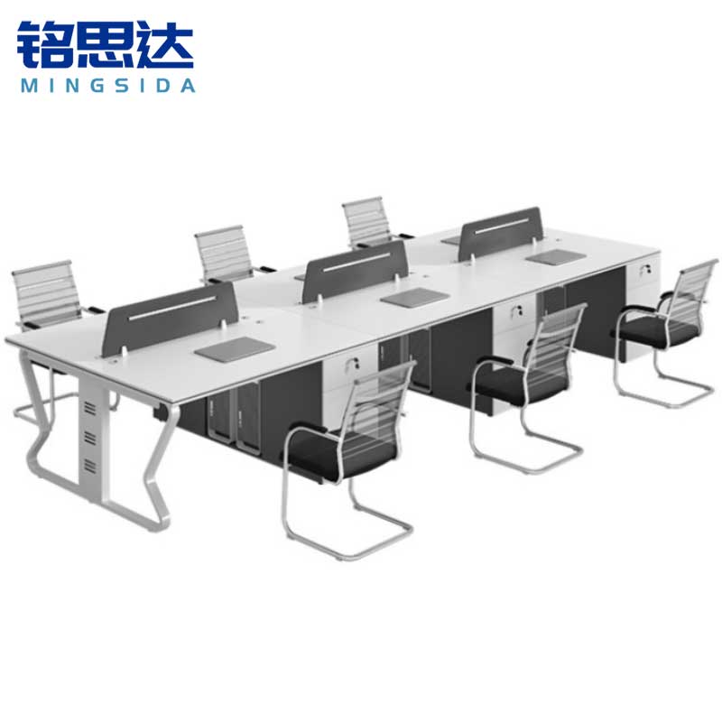铭思达职员办公桌六人位含柜椅套高清大图