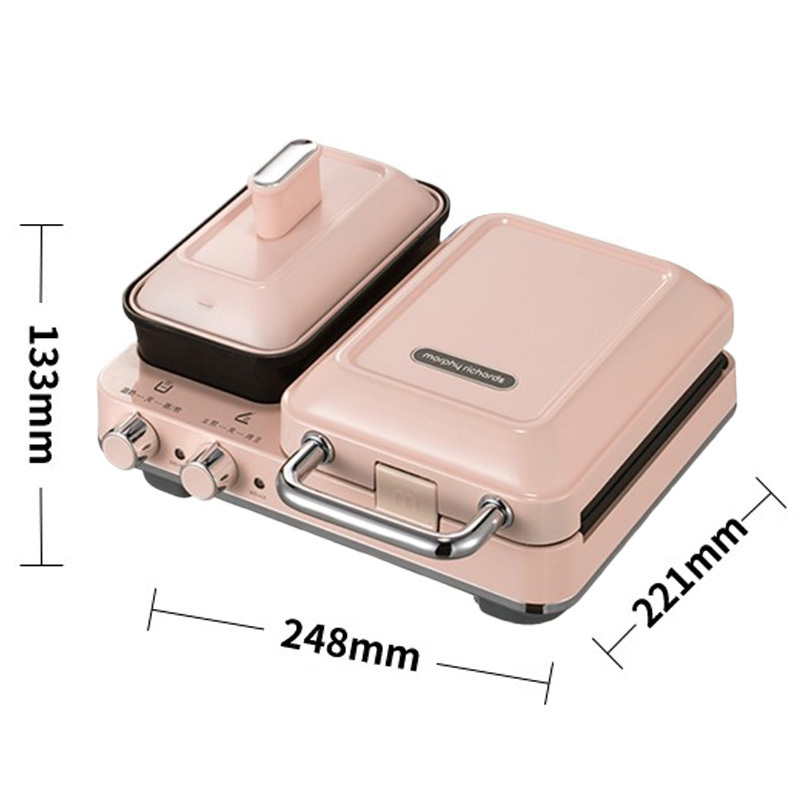 摩飞早餐机迷你多功能双区轻食机料理煎烤机落樱粉MR9086高清大图