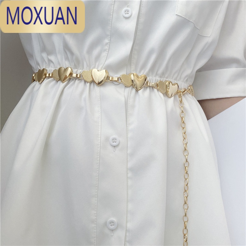 MOXUANins简约百搭细腰带气质连衣裙装饰金属腰链韩版个性爱心链条皮带