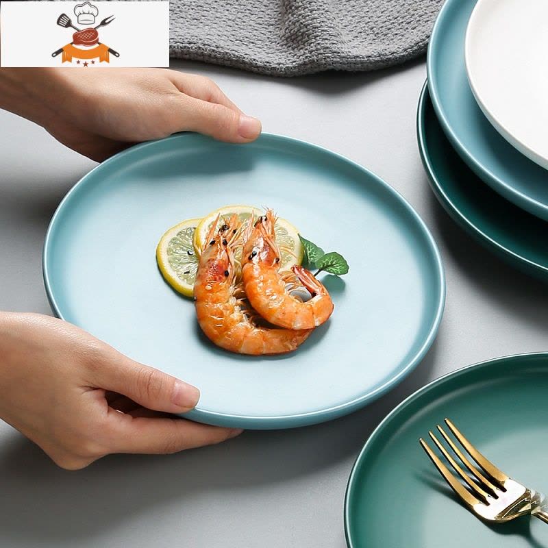 北欧陶瓷西餐盘家用牛排刀叉盘子套装创意网红餐具菜盘圆形早餐盘 6英寸哑光牛排盘-粉(送果叉2个) 敬平图片