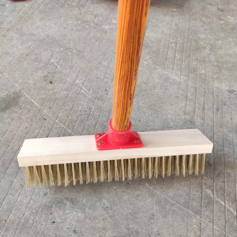 礼千初 地刷长柄地板刷硬毛刷 黄色镀铜丝刷 50cm