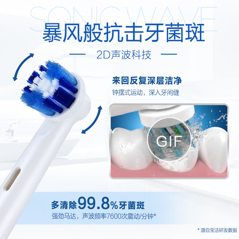欧乐-B(Oral-B)电动牙刷清新蓝D100成人小圆头牙刷学生挚爱情侣礼物自动声波旋转震动充电式高清大图
