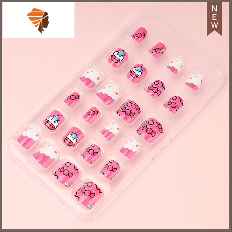 假指甲贴纸24片儿童美甲套装带背胶贴片网红女孩饰品可穿戴指甲贴三维