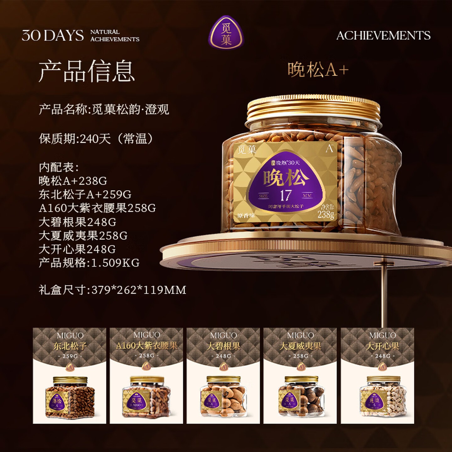 觅菓 (miguo)松韵澄观纯坚果礼盒松子开心果健康炒货高端送礼1.509kg高清大图