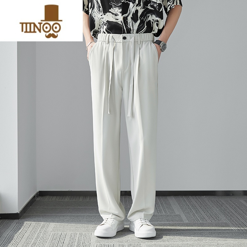 YANXU冰丝裤子男款夏天宽松垂感抽绳男裤薄款休闲裤男士轻熟风阔腿长裤高清大图