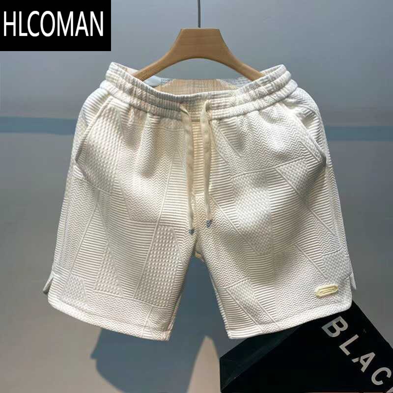 HLCOMAN波浪纹短裤夏季男设计感小众休闲五分沙滩裤港风高街运动直筒裤