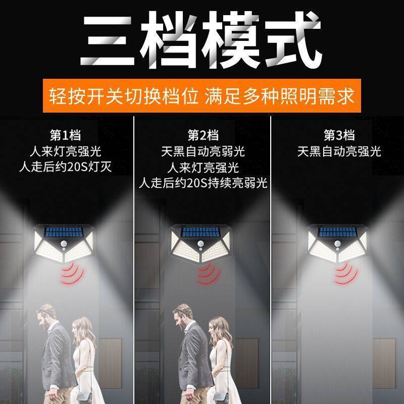 三面款[40灯芯] 太阳能庭院照明灯天黑自动亮农村家用人体感应灯路灯户外超亮防水