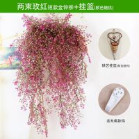假花仿真花藤藤条装饰花艺客厅壁挂花垂吊塑料藤蔓花条吊兰金钟柳|两束玫红短款+挂篮(颜色随机)