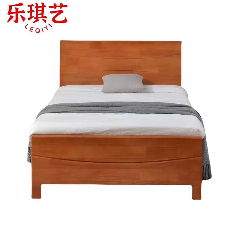 乐琪艺 实木单人床 海棠色 200*120*35cm 张高清大图