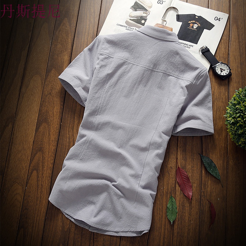 男士修身短袖衬衫韩版白色潮流衬衣服男装2018新款夏季半截袖帅气
