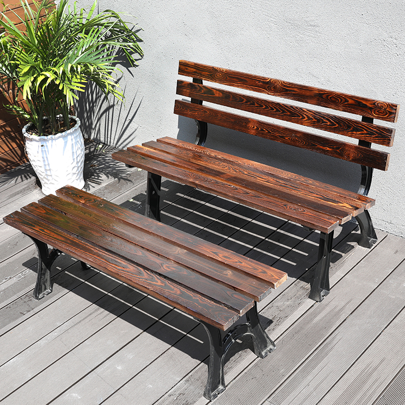寻木匠公园椅户外三人长椅子庭院露天铁艺休闲长条凳室外花园防腐木