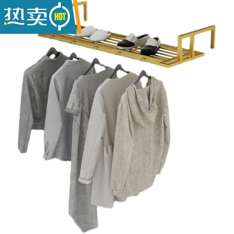 敬平护栏杆晾晒衣架阳台防盗网晾衣绳窗台挂衣服架晒鞋架庭院栏杆花架 加粗纳米金色 长80晒衣篮高清大图