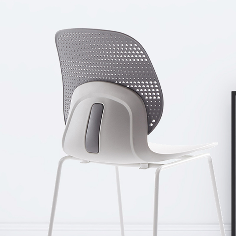 臻远ZY-7830 简约休闲办公椅轻奢铁艺靠背椅 灰背白座高清大图