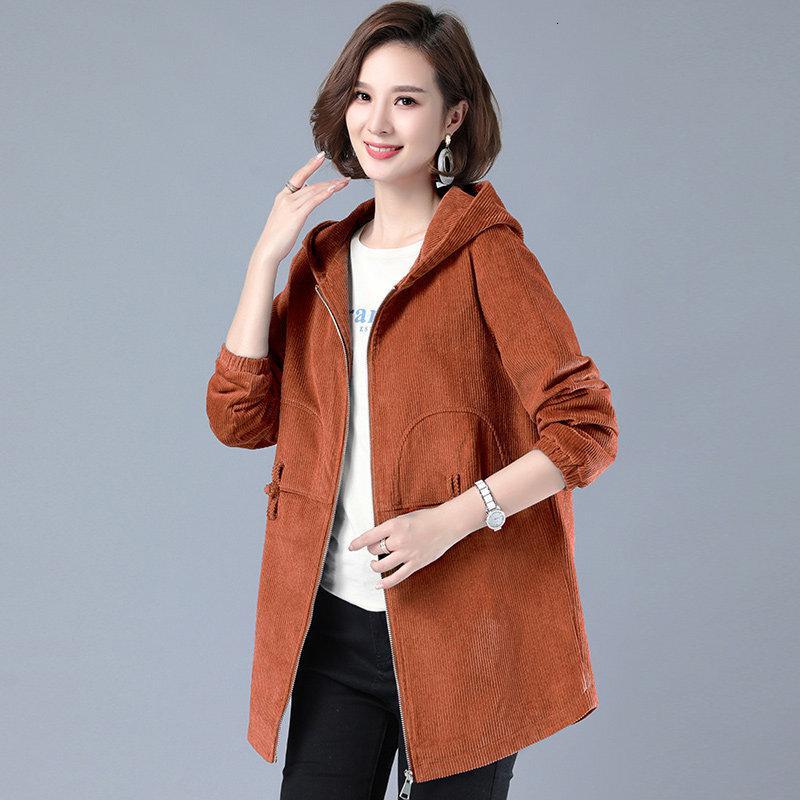ao)中老年女春秋灯芯绒外套新款宽松夹克上衣中年妈妈秋装常规款风衣
