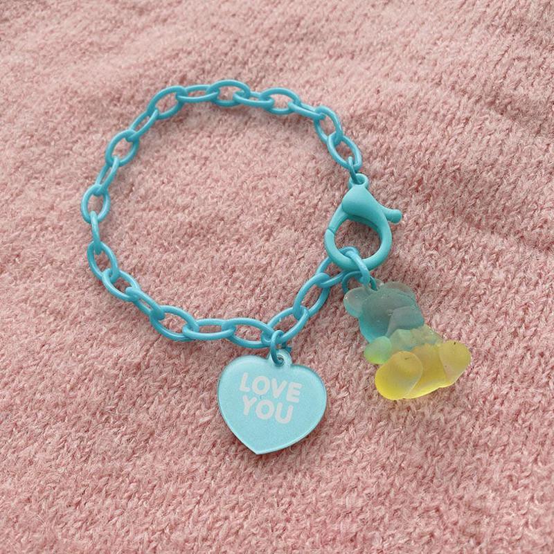 原宿ins磨砂手链小熊软糖情侣手链彩色卡通love可爱少女手链蓝色
