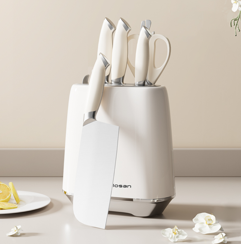 温仑山Velosan瓷光奶油鹅卵石刀具套装VE075锋利耐用轻松切割安全握柄设计