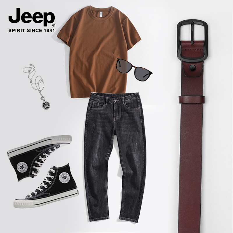 JEEP SPIRIT吉普男士皮带男针扣年轻人韩版百搭牛皮腰带真皮裤版高清大图