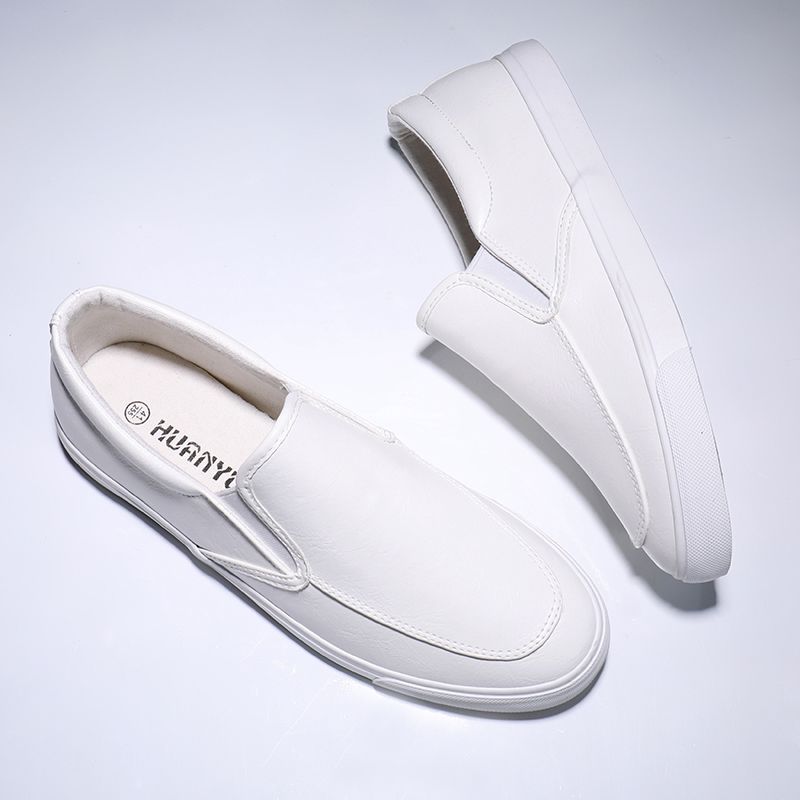 懒人白色皮鞋男生防水平板鞋男士韩版潮流一脚蹬男百搭休闲鞋>800_800