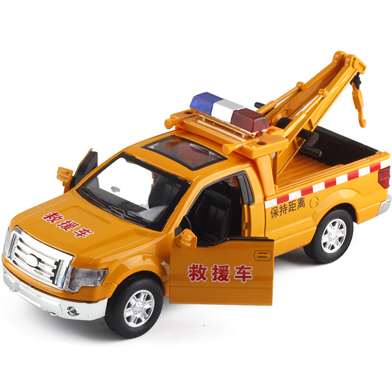 金属132合金皮卡救援拖车开声光回力抢险作业车男孩玩具车模型救援