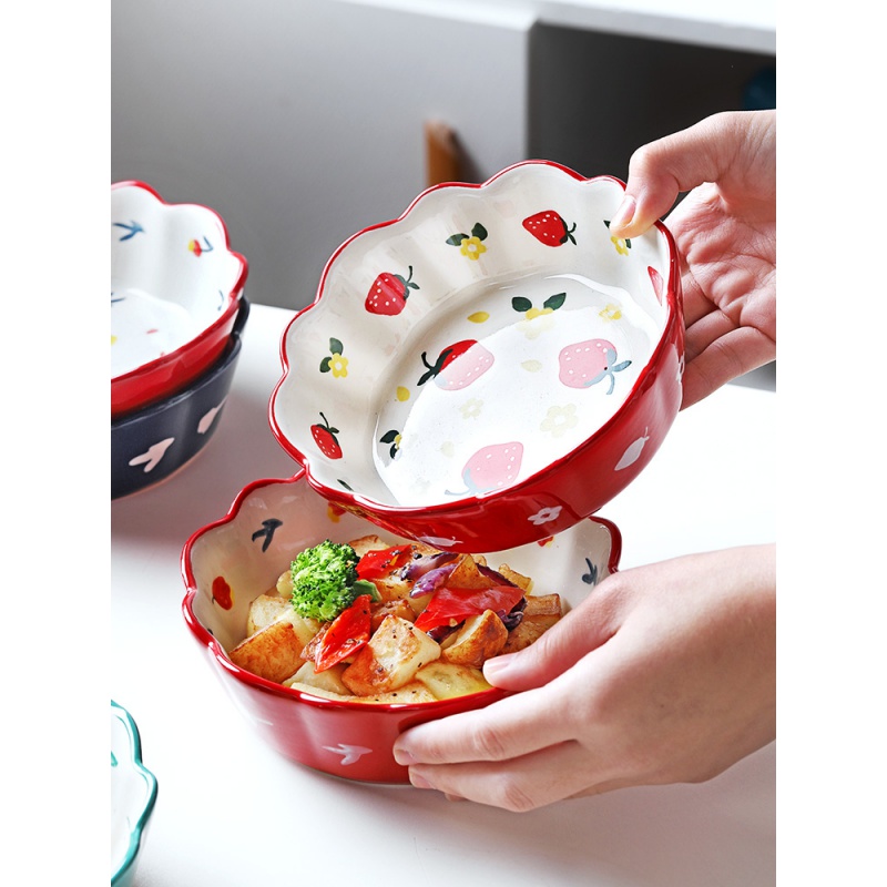 家柏饰(CORATED)日式创意花边复古小饭碗家用甜品碗少女心个性一人食餐具 绿色高清大图