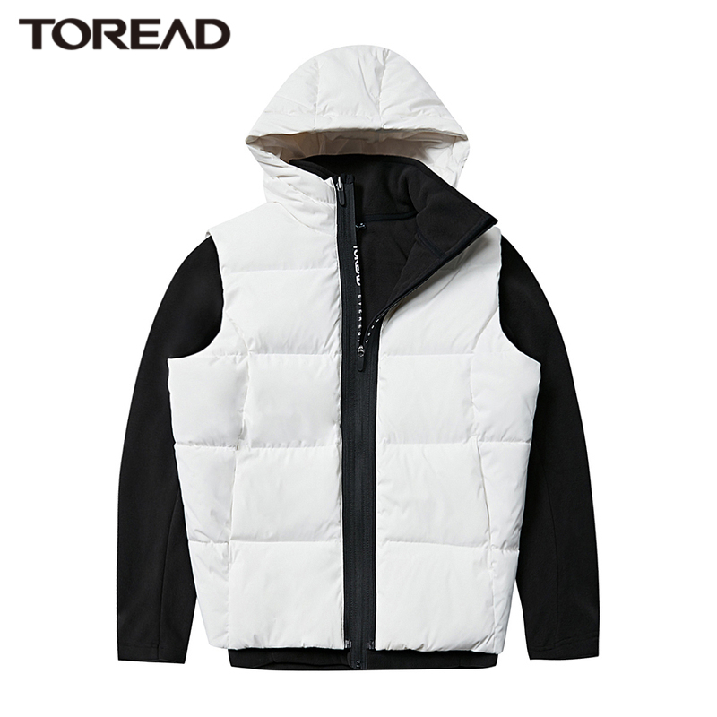 探路者户外运动二合一跑步外套男秋冬季防风防泼水羽绒马甲抓绒衣套装可单穿休闲百搭连帽保暖保暖休闲外衣