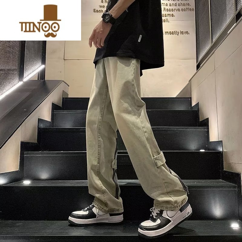 YANXU美式高街黄泥染牛仔裤男夏季小众设计感hiphop水洗复古宽松直筒裤高清大图