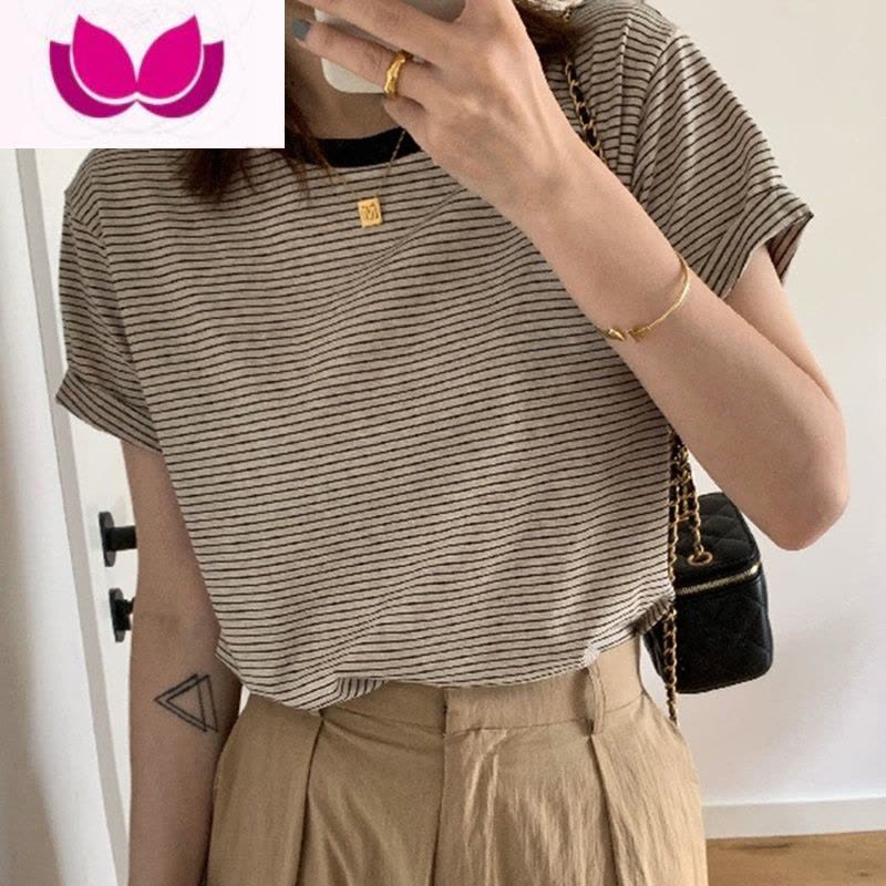 七斓大码短袖女宽松韩版潮oversize条纹t恤港味复古chic上衣ins夏图片