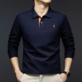 纯棉240克男polo衫2025春季新款刺绣小马标全棉透气翻领长袖T恤男 XXXL/56 上青