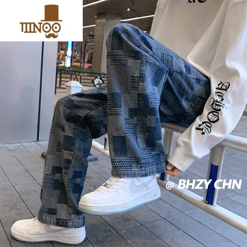 YANXU高街vibe牛仔裤男款潮牌宽松阔腿裤夏季直筒百搭美式hipho款e男b高清大图