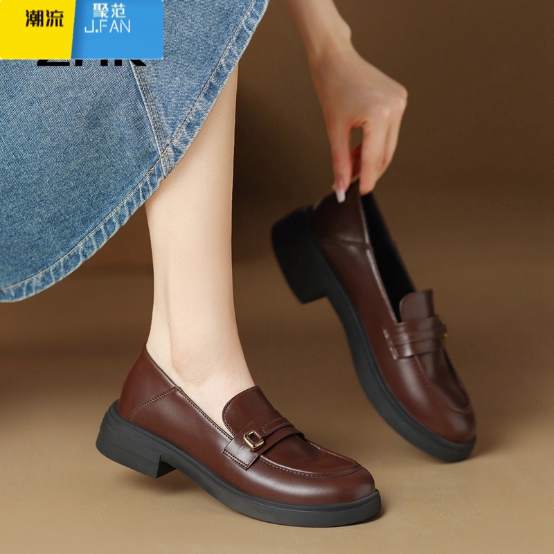 聚范一脚蹬乐福鞋女2024新款英伦软底小皮鞋配裙子黑色单鞋子夏 AHT338M棕色后跟高3.5CM 38