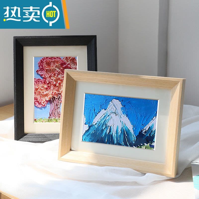 敬平实木正方形油画棒画框装裱油画作品框a5摆件迷你装饰小相框摆台 木纹色 10寸[内径20.3*25.4]挂摆[不含卡纸图片