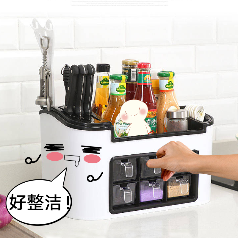 调料盒套装家用多功能厨房用品刀架置物架收纳盒调料架佐料调味盒 敬平 双层3连格抽拉式便捷创意推荐厨具高清大图