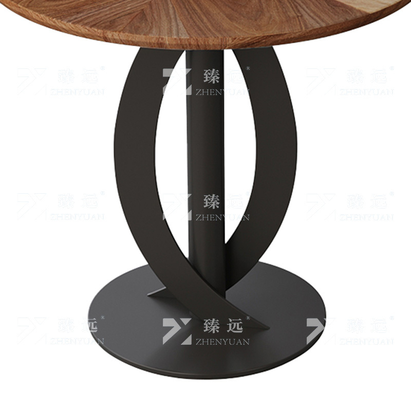 臻远ZY-VC112702 洽谈桌现代小圆桌会客接待商务休闲谈判桌 胡桃色拼花