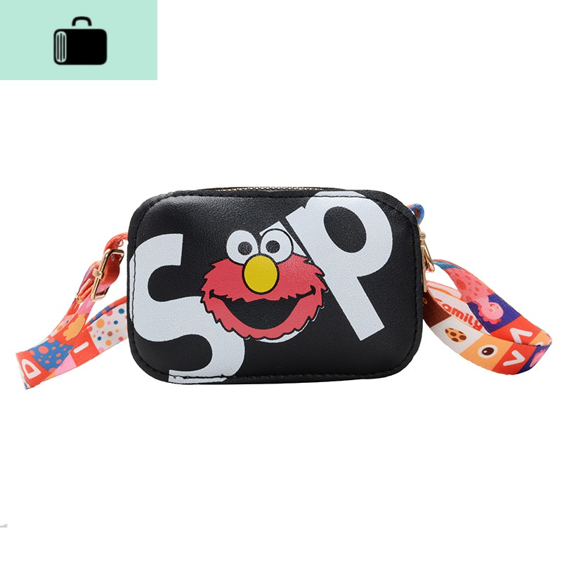 儿童潮包包时尚亮面小方包女童迷你单肩包出行美爆韩版配饰零钱包NEW LAKE 黑色