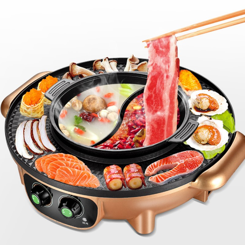 烧烤炉时光旧巷家用电烤肉火锅烧烤烤涮烫一体锅烤肉盘06267.