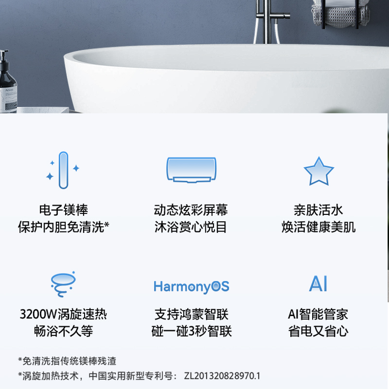 美的电热水器60升储水式 电子镁棒内胆免清洗 3200W变频涡旋速热大水量 F6032-GF5(HE) 鸿蒙智联高清大图