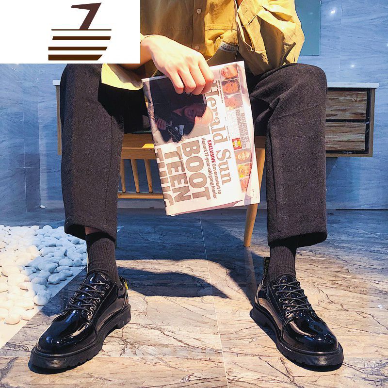 尗卡复古英伦风低帮马丁靴小皮鞋男韩版青少年配西装学生休闲商务正装