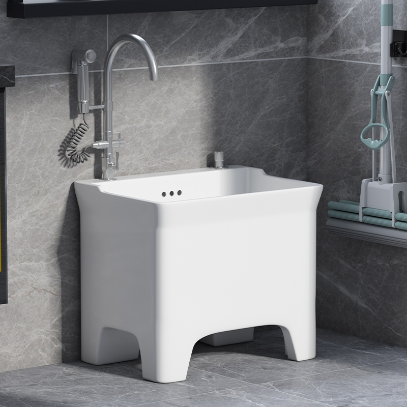 藤印象家用阳台拖把池卫生间高脚大号陶瓷洗拖把盆带龙头孔视频