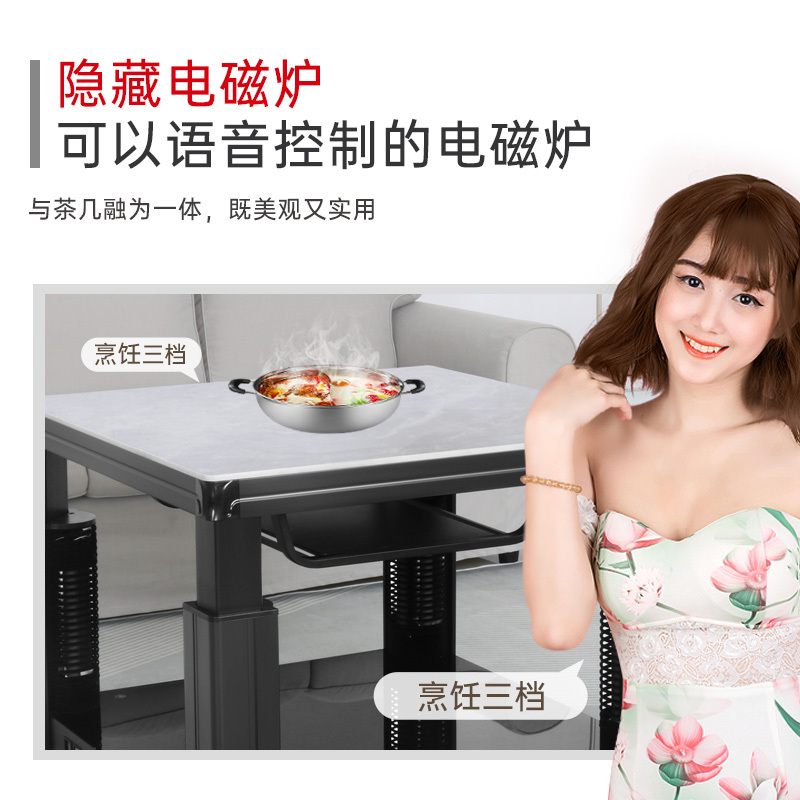 一均牌一电暖炉升降取暖茶几岩板变频省电取暖桌电暖桌家用正方形电暖茶几烤火桌带语音电炉桌子 AX5冰山玉+90*90