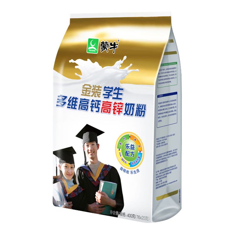 蒙牛金装学生多维高钙高锌奶粉400g袋图片