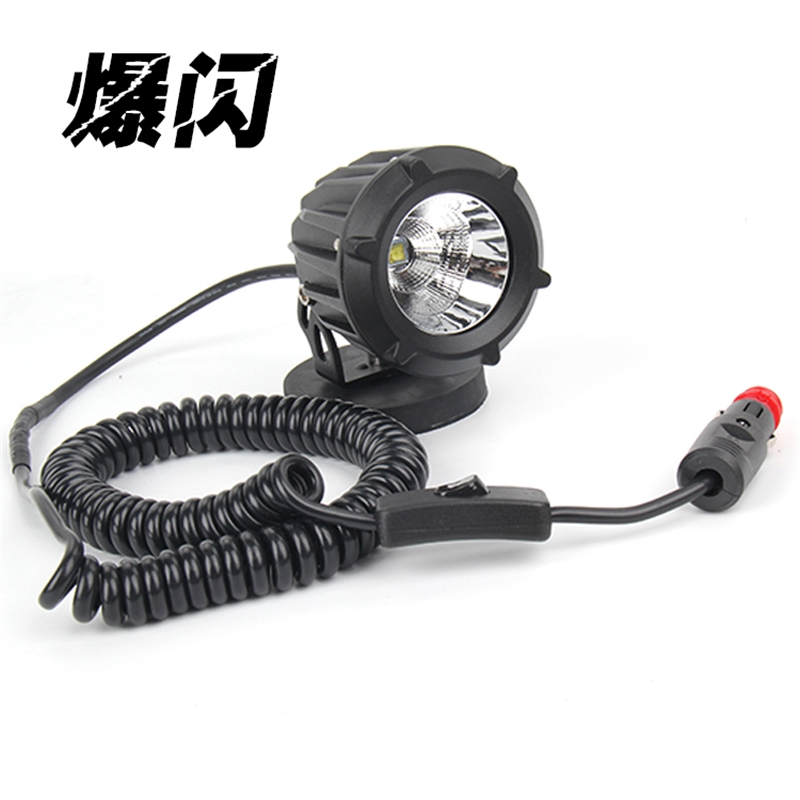 闪电客汽车LED爆闪射灯车顶灯越野教练车强磁磁铁底座点烟器改装大灯 圆形25w套装爆闪白光1套